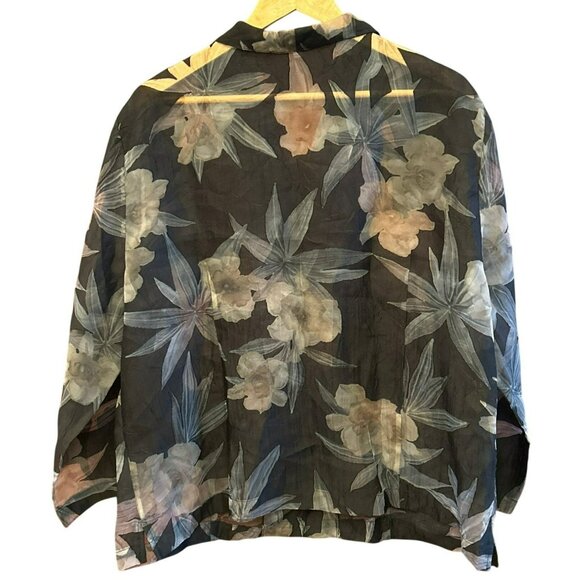 Vintage Connie Roberson Black Floral Print Sheer Button Up Blouse XL 1990s - Picture 5 of 5